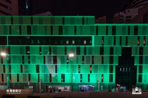 بمناسبة اليوم الوطني (٩١) مبنى الرئاسة ومرافقها تتوشح باللون الأخضر